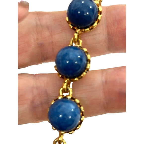 Ann Taylor Lapis Lazuli Statement Necklace 21” Round Beads Gold Tone Vtg Adjust - Picture 6 of 17
